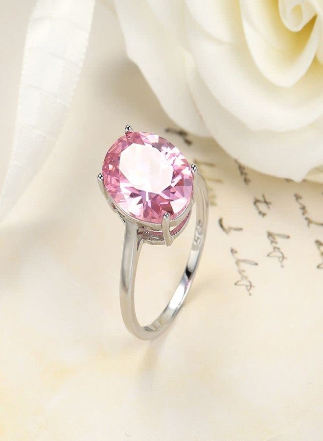 LRGKMCWTOB 925 Sterling Silver Shiny Full Diamond Handmade Ring Oval Pink Cubic Zirconia Anniversary Promise Cocktail Rings CZ Diamond Multi Row Ring Eternity Engagement Wedding Band Ring (Size 7) - Image 4